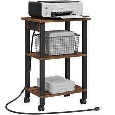Brown 3 Tier Rolling Printer Stand Cart Power Outlets USB Ports Mobile Table picture