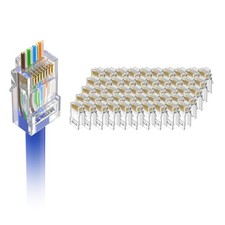 RJ45 Cat6 Pass through Connectors 50-Pack, Cat 6/Cat 5E RJ45 Ends Gold Plated fo picture
