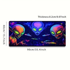 A Large Gaming Mouse Pad Featuring a Vibrant Alien Spaceship Illustration, wit picture