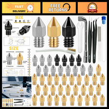 50 Pcs 3D Printer Nozzles Set - Hardened Steel, Brass, Mk8, High Temp, Wear Resi picture