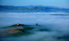 Landscape nature italy trees hills tuscany house morning Custom Gaming Mat Desk picture