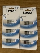 Lot of 6 Lexar~ 64GB JumpDrive S50 USB 2.0 Flash Drive-Gray/White New Sealed picture