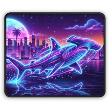 Neon Retro Hammerhead Shark Gaming Mouse Pad | Vaporwave City picture