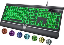 Large Print Backlit Computer Keyboard, 7-Color Backlit Keyboard with Wrist Rest, picture