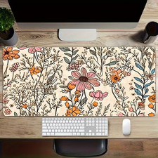 Floral Desk Mat Computer Flowers Mat Large Keyboard Mouse Pad Stitched Edges Gir picture