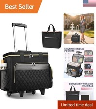 Versatile Rolling Laptop Tote - 15.6'' & Insulated Compartment - Stylish Black picture