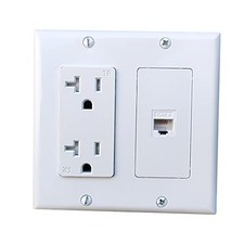 2 Gang Power Outlet with 1 CAT6 Ethernet Port - 20A Electrical Outlet Cover Plat picture