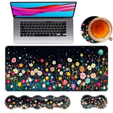 Large Mouse Pad Keyboard Wrist Rest 4in1 Desk Mat Colorful Flower Field 1 PC picture