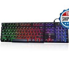 Rii RK100+ Rainbow LED Backlit Large Size USB Wired Mechanical Keyboard picture
