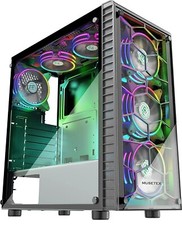 MUSETEX 6 RGB LED Dual Fans 2 Translucent Tempered Glass Panel USB 3.0 Port,ATX  picture
