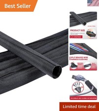 Black Split Braided Cable 1/2inch -12Feet Management Sleeves picture