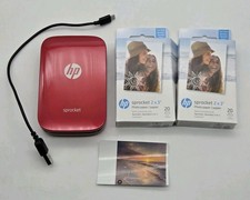 HP Sprocket Bluetooth Phone Photo Printer Z3Z93A Red 39 Zink Paper Charging Cord picture