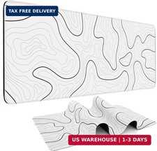 Mouse Pad Gaming, White with Black Topographic Line, 31.5x11.8in picture