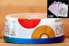 50 Memorex 16X Cool Color DVD+R Media CakeBox + 100 CD/DVD Paper Sleeve picture