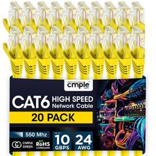 20 Pack Cat6 Network Cable High-Performance LAN Ethernet Cord for Gaming Yellow picture