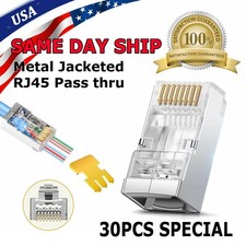 30pcs CAT5 CAT6 Shielded RJ45 Pass Through Modular Plug Cable Connector End picture