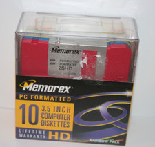 NEW VTG Memorex PC Formatted 3.5 Inch Coputer Diskettes HD Pack of 10 Rainbow picture