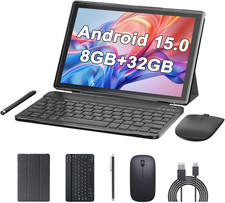 10 Inch Android 15 Tablet with Keyboard Stylus, 8GB RAM 2 in 1 Tableta, Includes picture
