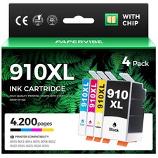 High Yield 910XL Ink Cartridges Combo 4-Pack - Black, Cyan, Magenta, Yellow for picture