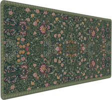 Dark Green Floral XXL Desk Mat, Extra Large Mouse Pad with Anti-Slip Base & Stit picture
