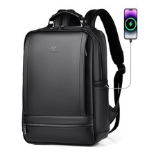 Slim Black PU Business Backpack with Laptop Compartment and USB Port picture