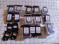 11 PC LOT EMPTY VIRGIN CANON PRINTER INK CARTRIDGES + 3 OTHER & 4 CLIPS picture