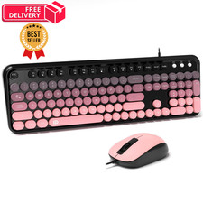FOPETT 8870P Wired Keyboard and Mouse Combo - Pink Colorful picture