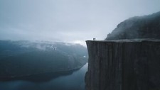 Landscape mountains snow mist cliff people preikestolen Custom Gaming Mat Desk picture