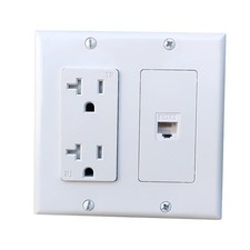 2 Gang Power Outlet with 1 Cat6 Ethernet Port 20a Electrical Outlet Cover Plate picture