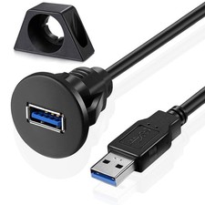 URWOOW Small USB 3.0 Male to Female AUX Flush Panel Mount 6 feet, BLACK  picture