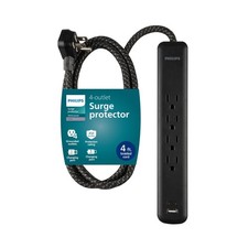 Philips Surge Protector Power Strip with USB Ports, 4 Ft Braided Extension Co... picture