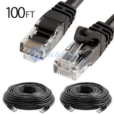 2x 100FT CAT6 Cable Ethernet Lan Network CAT 6 RJ45 Patch Cord Internet Black picture