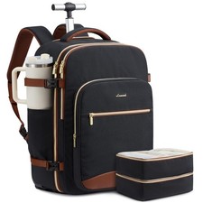 LOVEVOOK Rolling Backpack with Wheels, Carry On 56L-3Pcs-Luggage, Black-brown picture
