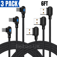 3 Pack 6Ft 90 Degree USB Data Cable For iPhone 11 XR 8 7 6 Charger Charging Cord picture