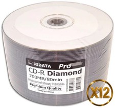 600-Pak Ridata Pro WATERPROOF GLOSSY White Inkjet Hub DIAMONDSILVER 80-Min CD-Rs picture