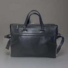 Tumi Black Leather Briefcase Bag Large 17” Laptop Padded Cross Body Strap picture