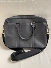 Coach Black Crossgrain Leather Slim Briefcase Laptop Bag Silver Hardware COA picture