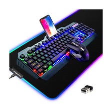 Wireless Gaming Keyboard and Mouse Combo,3 in 1 Rainbow LED Rechargeable Keyb... picture