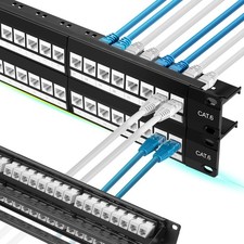 Rapink Patch Panel 48 Port Cat6 with White Inline Keystone 10G Support, picture