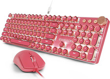Wired Typewriter Keyboard and Mouse Combo, White Backlit, Soft Clack, Knob picture