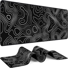 Large Gaming Mouse Pad Desk Mat 31.5x11.8 Topographic Black Non-Slip XL picture
