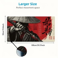 1pc Large Size Esports Gaming Mouse Pad, Samurai with Sword Red Black Retro Il picture