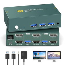 GREATHTEK Displayport KVM Switch 2 Monitors 2 Computers USB 3.0 8K@60Hz 4K@240Hz picture