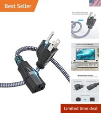 Power Cord, 10A 18AWG AC Power Cable 10FT3m Nylon Braided 3 Prong Power Cord ... picture