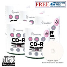 500 Pack Smartbuy 52X CD-R 700MB 80Min White Top Blank Media Disc Priority Mail picture