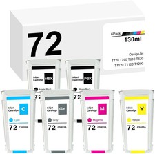 72 Ink Cartridges 6 Pack 130ml Replacement for HP DesignJet T610 T620 T770 T790 picture
