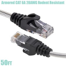 50FT Cat6A RJ45 Network LAN Armored Slim Patch Cable Rodent Resistant 28AWG Gold picture
