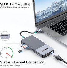 Gray - QGeeM USB 3.0 Docking Station, QGeeM USB C Hub with Dual HDMI 4K picture