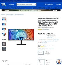 Samsung ViewFinity S6 34 in Ultra Wide Curved Monitor - Black gaming monitor picture