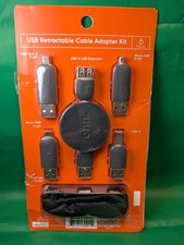 onn Surf USB Retractable Cable 6-Pc Adapter Kit Micro-USB Mini-B USB-B NEW picture